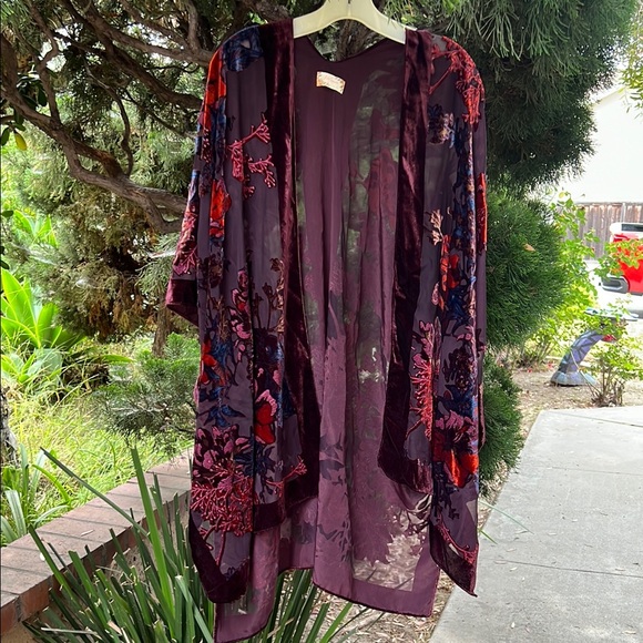 Ky Soreco Floral burnt velvet crush‎ Sheer Kimono one size fits most - Picture 1 of 7